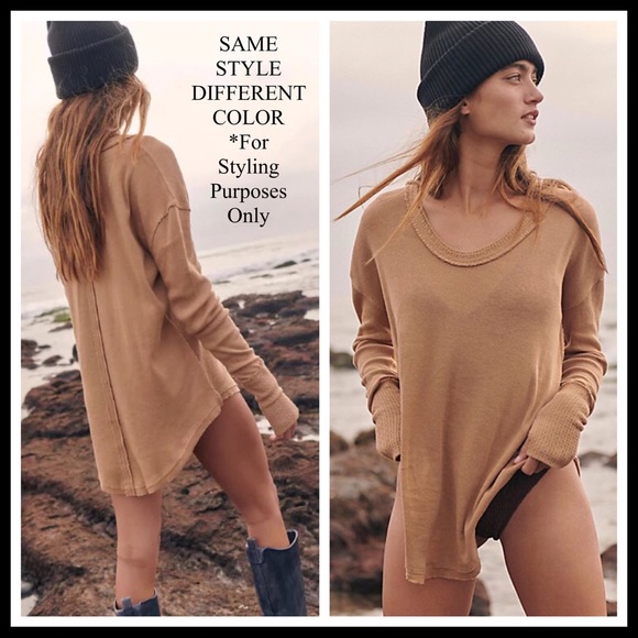 FREE PEOPLE BOHO TUNIC TOP CUFFED LONG SLEEVES TEE PULLOVER A2C - Picture 5 of 16